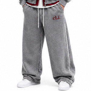 Sudadera con capucha gris de doble capa de peso pesado, estilo vintage con lavado ácido, chaqueta con cremallera, bordado personalizado, forro polar en contraste, ropa urbana para hombre - Product Image 5