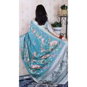 Écharpe en soie tussar douce bleu poussière Elite Weaves, imprimé naturel, tissée Zari, 450g - Product Image 4