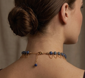 Collier ras-de-cou en saphir naturel plaqué or 18 carats, pierres précieuses certifiées naturelles, collier à franges, collier à pompons, pour femme - Product Image 2