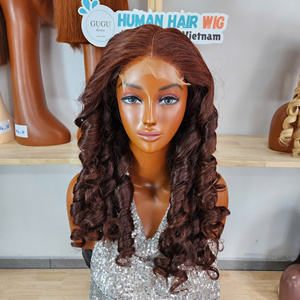 GUGU HAIR VIETNAM Non-Remy Dyed Vietnamese Hair <b>Wig</b> Loose Bouncy Curly Natural <b>Brown</b> Color Hair Weaving Extension No Tangle No - Product Image 2