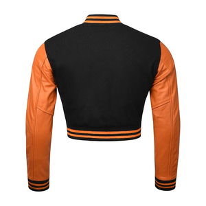Premium Women Letterman Jacket <b>Leather</b> Sleeve Varsity Jacket Cropped Streetwear Manufacturer USA - Product Image 3
