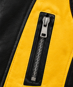 <b>Men's</b> <b>Leather</b> Moto <b>Vest</b> Stand Collar Zipper Closure Color Blocked Black Yellow Outer Wear - Product Image 4