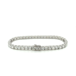 Pulsera de tenis de acero inoxidable chapada en rodio con diamantes de talla brillante redonda y engaste de púas, joyería clásica unisex - Product Image 1