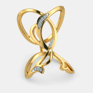 Geometric Yellow <b>Gold</b> <b>Cocktail</b> <b>Ring</b> With Pave Set Round Diamonds Minimalist Design Unisex Everyday Wear - Product Image 4