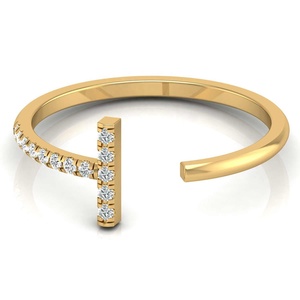 แหวนเพชรแท้รูปตัว T ชุบทอง 10k 18k 22k แหวนเปิดประดับเพชรเลี้ยงในห้องปฏิบัติการ น้ำหนักเบา แหวนทองคำแท้ ของขวัญวันเกิด - Product Image 1