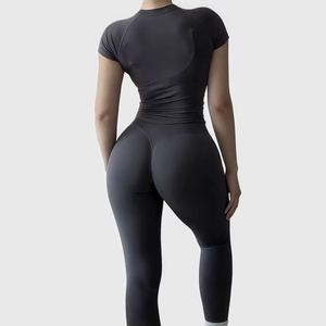 Women Yoga Set 2 Pieces Sports Slim Fitness Active <b>Top</b> Suits <b>Low</b> Ribbed Band Gym Seamless Short Set Active Lifestyles Yoga Set - Product Image 6