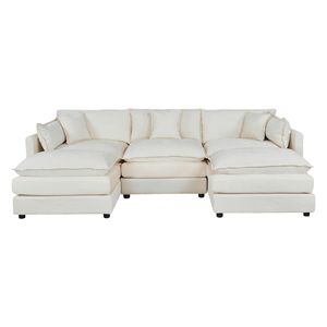 21873 Divano Chaise Longue Beige a 3 Posti con 2 Poggiapiedi - Product Image 1