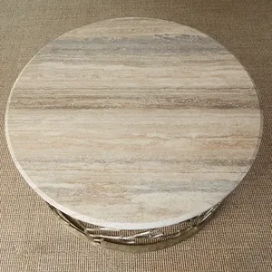 Table basse ronde moderne avec plateau en marbre et base en métal à design de branches pour le mobilier de salon - Product Image 3