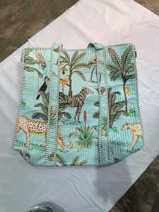 Jungle Print Quilted Cotton Fabric Tote <b>Bag</b> Handmade Reusable Eco Friendly Shopping Carry <b>Bag</b> Perfect <b>Gift</b> for Daily Use - Product Image 2