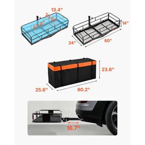 Portapacchi per Gancio Traino Rinforzato 152x61x35 cm, Capacità 227 kg, con Rete Portaoggetti Impermeabile, Design Pieghevole - Product Image 3