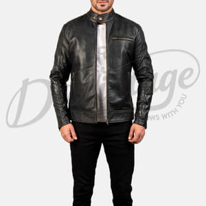 Veste en cuir noir pour homme, col chemise classique, coupe ajustée, en véritable peau de mouton, automne-hiver, décontractée, zippée, vêtement d'extérieur sur mesure - Product Image 6