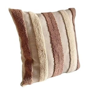 Striped Linen Cotton <b>Throw</b> Pillow Cover Square Washable Minimalist Design <b>Beige</b> Brown Tone Decorative Cushion For Bulk Supply - Product Image 1