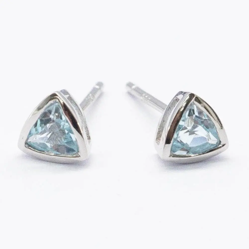 Simple Minimalism Real 925 Silver Sky Blue Topaz Gemstone Studs Earrings Studs for Teens