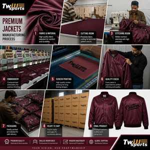 <b>Men's</b> Burgundy Satin Bomber <b>Jacket</b> with Embroidered Custom Logo <b>Pullover</b> Stand Collar Casual Streetwear Winter Wear - Product Image 6