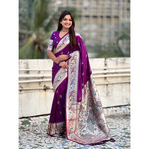 Sari de Seda Paithani Chandrakor Morado de Elite Weaves, Tejido con Hilo Banarasi Zari, 650g, Ropa India y Pakistaní - Product Image 6