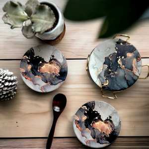 <b>Marble</b> Coaster <b>Set</b> With Gold Holder Elegant Design For Luxury Home Decor <b>Coffee</b> <b>Table</b> Protection Tea <b>Coffee</b> Use - Product Image 2