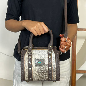 March Expo Premium <b>Tooled</b> Cowhide <b>Leather</b> Mini Duffel Speedy Bags New Compact Size Studs & Concho Crossbody Travel Purse Handbag - Product Image 4