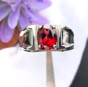 Bague de fiançailles et de mariage de luxe pour homme en argent sterling 925, grenat naturel rouge 3 carats, 10 grammes, pierre de naissance de janvier, sertie à griffes - Product Image 3