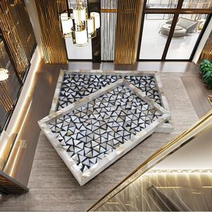 Juego de Bandejas de Servir de Lujo Modernas con Incrustaciones de Madreperla, Ecológicas, Hechas a Mano, 2 Bandejas con Diseño de Mosaico Geométrico, Multiusos para Hogar y Hotel - Product Image 3