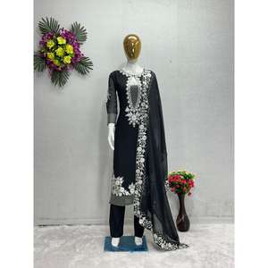 TENDANCE GEORGETTE CHINE COUDU HAUT BAS AVEC DUPATTA NOIR - Product Image 1