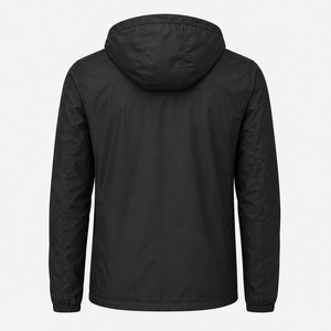 <b>Men's</b> Hooded <b>Windbreaker</b> Jacket Solid <b>Black</b> Polyester Zipper Closure Casual Outdoor Wear Autumn Season <b>Windbreaker</b> Jacket - Product Image 4