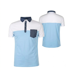 เสื้อโปโลสีฟ้าพาสเทลสำหรับผู้ชาย แขนสั้น สวมใส่สบาย พรีเมียม สำหรับเล่นกอล์ฟ  ออกแบบลายได้เอง เสื้อโปโลถักสำหรับฤดูร้อน - Product Image 1