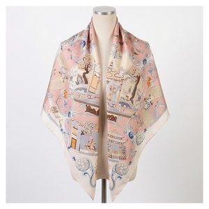 NORTH APPROACH Elegant Women's <b>Square</b> <b>Silk</b> <b>Scarf</b> Chinoiserie Print Multi-Functional Fashion Accessory Customizable All Seasons - Product Image 1