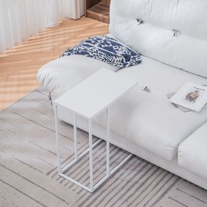 Tavolino Laterale Rettangolare in MDF e Ferro Tipo C 48*28*58cm, Singolo Strato, Bianco con Finitura Spray per Soggiorno - Product Image 3