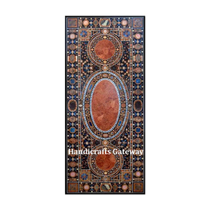 <b>Decorative</b> Black Marble Colorful Inlay Design Dining <b>Table</b> <b>Top</b> - Product Image 1