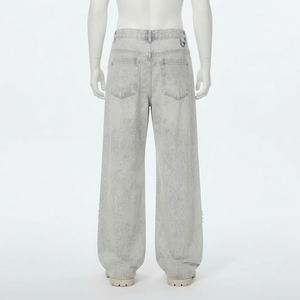 Jeans de Mezclilla para Hombre, Cintura Alta, Corte Recto, Desgastados, Ajuste Holgado, Estilo Casual Otoñal - Product Image 2