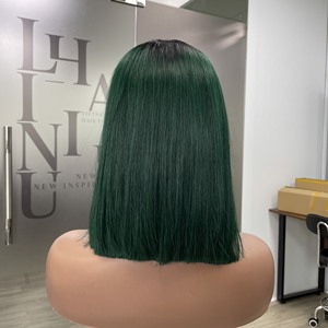 Perruque de cheveux vietnamiens vierges de haute qualité 100 % naturels, ultra-lisses, super double drawn, couleur ombré vert, prix de gros - Product Image 3