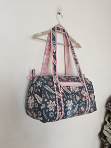 Floral Quilted Lightweight <b>Duffel</b> <b>Bag</b> with Zipper Closure Adjustable Straps Cotton Lining for Travel - Product Image 5