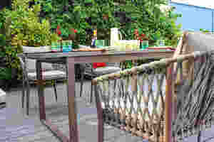 6 Seater Rope Garden <b>Dining</b> Set Rustic Outdoor Furniture Weather Resistant Patio <b>Table</b> and Chairs Set - Product Image 3