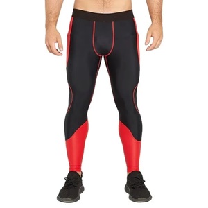 Nouveau Legging de Compression Long Homme Tendance et Frais Noir avec Panneaux Rouges Taille Élastique Spandex Polyester Motif Uni - Product Image 1