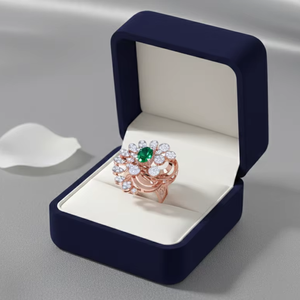 แหวนค็อกเทลรูปวงรีประดับมรกตสีเขียวและเพชรทรงดอกไม้สีโรสโกลด์สุดหรูสำหรับผู้หญิง เครื่องประดับชั้นดี ของขวัญสำหรับงานแต่งงานและงานปาร์ตี้ - Product Image 4