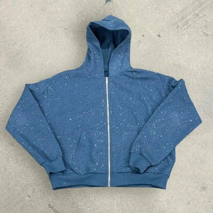 Sweat à capuche noir unisexe personnalisé, délavé et vieilli, 100% coton, hiver, crocheté, OEM, vintage, avec fermeture éclair et boutons, coupe carrée sur le devant - Product Image 6