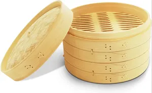 Cesta de vapor de bambú de 2, 3, 4 niveles con tapa, cacerola redonda para cocinar al vapor, ideal para restaurantes y cocinas. - Product Image 5