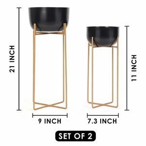 American Style Metal Planter With Wooden <b>Stand</b> Set of 2 Standard Quality Stylish Design Home Decor Flower Planter Pot - Product Image 5