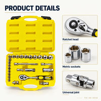 Jeu de douilles métriques 26 pièces, entraînement 3/8 pouce, 6-24 mm, avec cliquet, douilles pour bougies d'allumage et mallette de transport