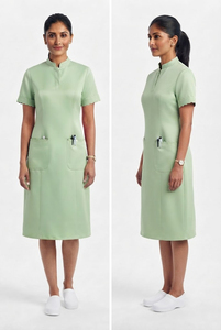 Robe longue tricotée écologique pour personnel hospitalier, infirmières, vente en gros, uniforme médical à manches courtes et col montant pour femmes - Product Image 5