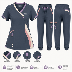 Lightweight Knitted Spandex/Polyester Medical Scrub Set Breathable Nursing Uniform Manufacturer & Supplier Worldwide - Product Image 1