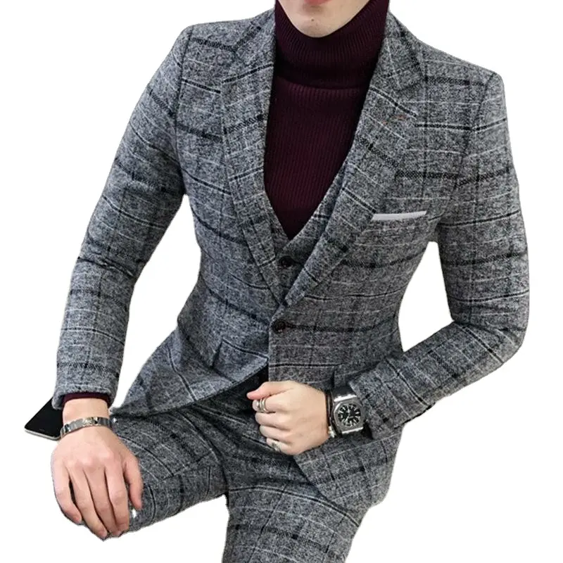 Ternos masculinos slim fit, 3 peças estilo britânico, para casamento