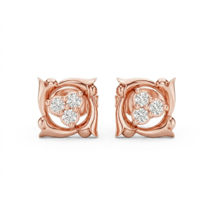 Pendientes de Oro Rosa de 14k con Baño de Rodio y Cuatro Diamantes de Corte Redondo con Engaste de Garra para Mujer - Product Image 1