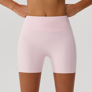 Shorts de yoga roses taille haute pour femmes, respirants, tricotés, coupe sportive ajustée, style skinny, taille élastique, couleur unie, tenue d'entraînement - Product Image 3