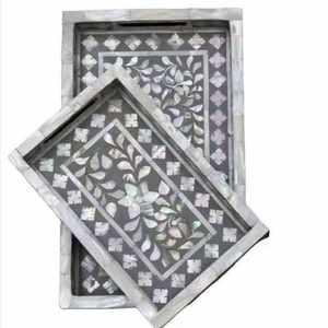 Bandeja de lujo con incrustaciones de hueso para servir desayuno, comida, fruta, café, té, de forma cuadrada, al precio más bajo, utensilios de cocina decorativos para hoteles y uso doméstico. - Product Image 4