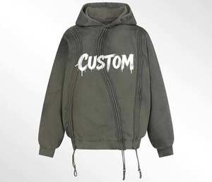 Sweat-shirt à capuche zippé noir premium, coupe oversize, avec capuche ample et fermeture éclair intégrale, en molleton, style streetwear décontracté, vente en gros - Product Image 3