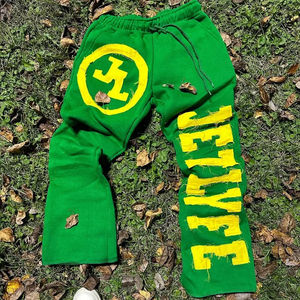 High Quality French Terry Y2K Cargo Pants Men Stacked <b>Flared</b> Joggers Custom Logo Puff Print - Product Image 2