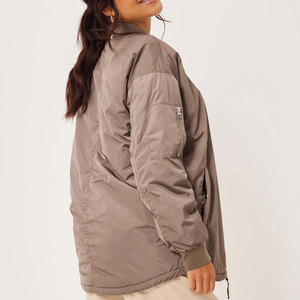 OEM ODM Women Lightweight Satin Jacket Zipper Closure Stand Collar Long Length Casual Style Windproof Nylon Satin Varsity Jacket - Product Image 5