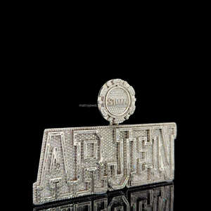 Letra personalizada nombre inicial Baguette colgante 925 Starling plata Moissanite diamante personalizado Bail Logo Hip Hop joyería fina - Product Image 2