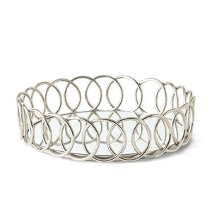 Round Metal Storage <b>Tray</b> with <b>Mirrored</b> Base Modern Design Polished Finish Table Use Single Tier Neatening Organizer - Product Image 3